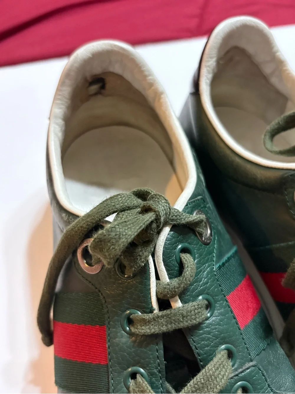 Gucci Green Leather Sneakers with Signature Red & Green Web